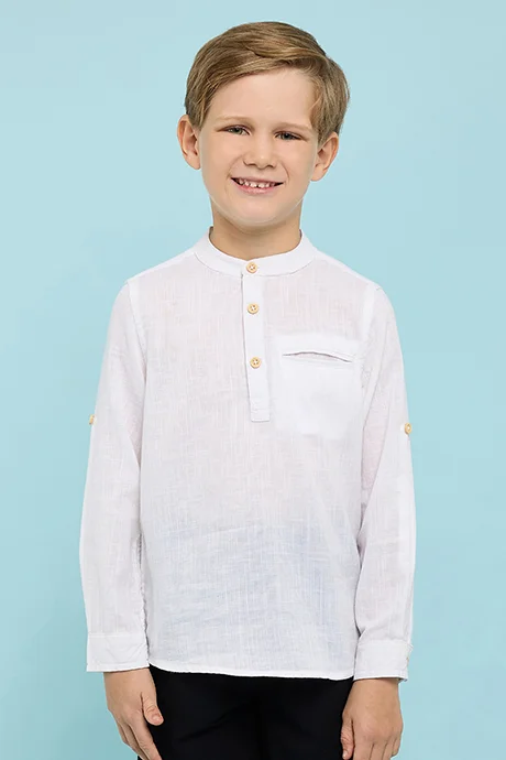 R&B Solid Shirt with Mandarin Collar & Long Sleeves