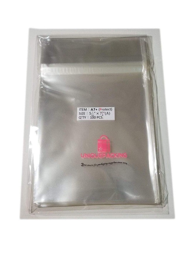 UNIQUEPACKING 100 Pcs 5 7/16 X 7 1/4 Clear A7+ (P) Card Resealable Protective Cello/Cellophane Bags Good for 5x7 Card Item - Tape Strip on Body - Image 1