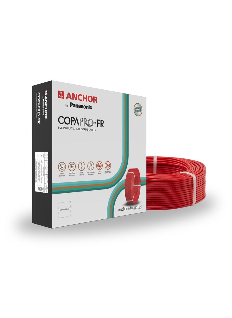 Anchor Anchor by Panasonic 6 mm COPAPro FR Electrical Wire 90 Meter Fire Resistant Single Core PVC insulated Pure Copper Wire Anti Rodent Anti Termite Flexible Wire for Connections RED 96142RD  - Image 1