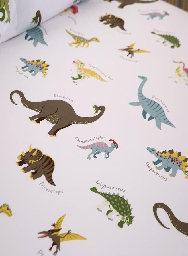 ماج ملاءة سرير مسطحة بتصميم ديناصور من ماج، مقاس مزدوج فقط، ملاءة سرير مسطحة بتصميم ديناصور بقاعدة بيضاء فقط، ألياف دقيقة فائقة النعومة لمحبي الديناصورات، مقاس مزدوج (65 بوصة × 95 بوصة). - Image 3
