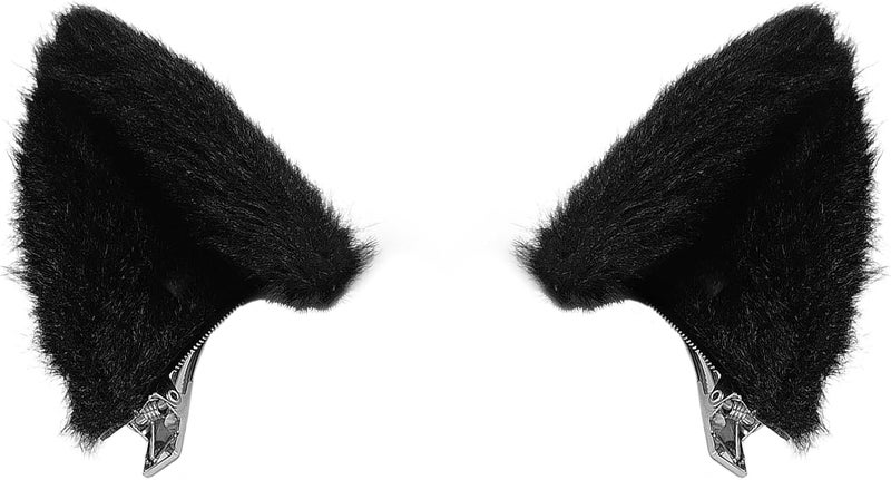 Luwint Fluffy Cat Ears Hair Clips  Headband Cute Black Catwoman Costume for Halloween Costume Dress Anime Cosplay Party