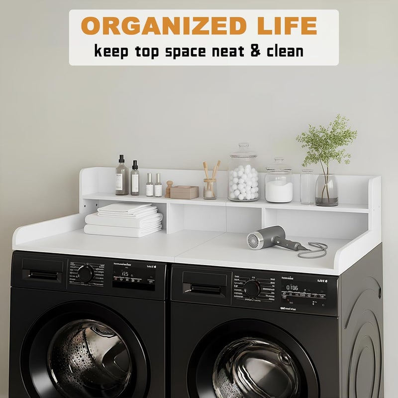 HMAZAE Washer Dryer Countertop with Shelf, 2-Tier Laundry Countertop Over Washer and Dryer, 54" x 27.55" Wooden Table for Folding Clothes for Laundry Room Organization and Storage (Milky) - Image 3