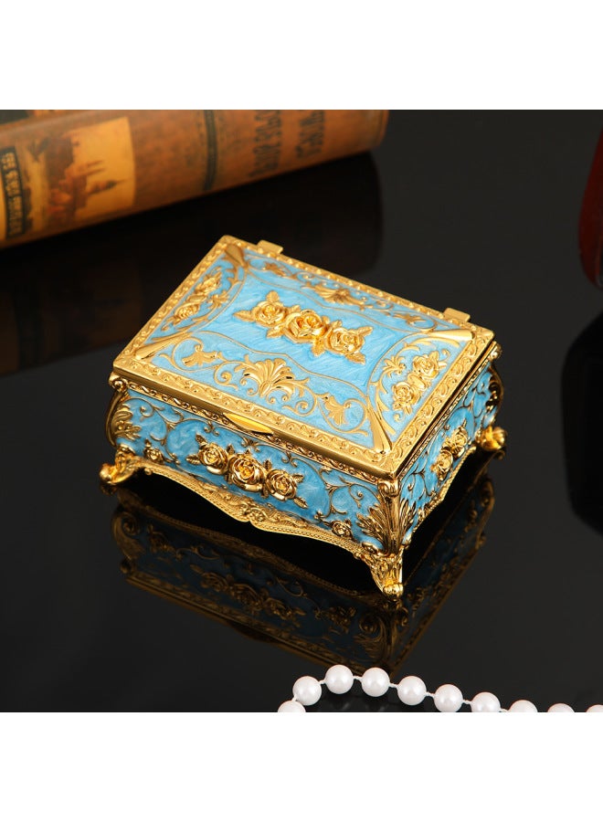 10*7*5cm | Minimalist Enamel Rose Embossed Jewelry Box in Sky Blue | Velvet Lining Interior, Compact Design, Secure Locking Clasp | Elegant Storage & Display for Necklaces, Rings | Stylish Gift for Women - Image 1