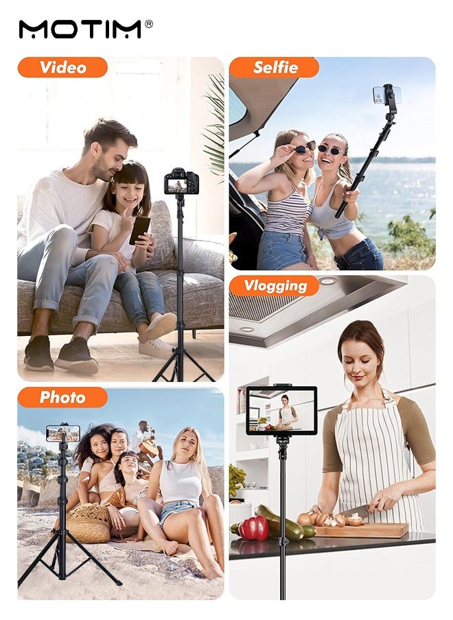 Motim - 160cm/63inch Phone Selfie Stick Tripod with Remote Shutter, Extendable  Phone Tripod Alloy Camera Stand, All in One Tripod Stabilizer Compatible with iPhone, Android Phone, Cameras, Portable Travel Tripod for Video Recording - Image 1