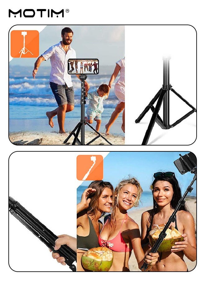 Motim - 160cm/63inch Phone Selfie Stick Tripod with Remote Shutter, Extendable  Phone Tripod Alloy Camera Stand, All in One Tripod Stabilizer Compatible with iPhone, Android Phone, Cameras, Portable Travel Tripod for Video Recording - Image 1
