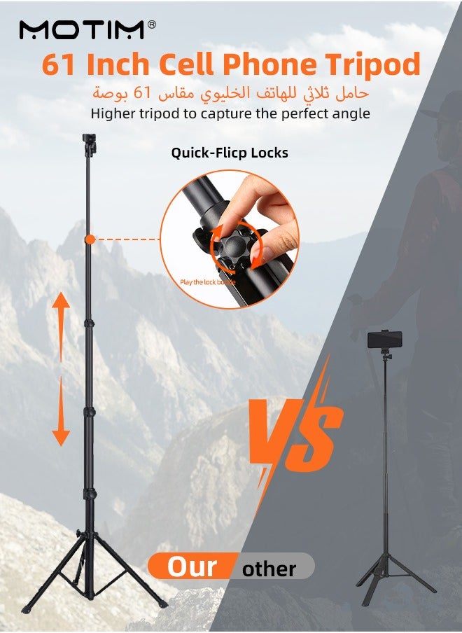 Motim - 160cm/63inch Phone Selfie Stick Tripod with Remote Shutter, Extendable  Phone Tripod Alloy Camera Stand, All in One Tripod Stabilizer Compatible with iPhone, Android Phone, Cameras, Portable Travel Tripod for Video Recording - Image 1