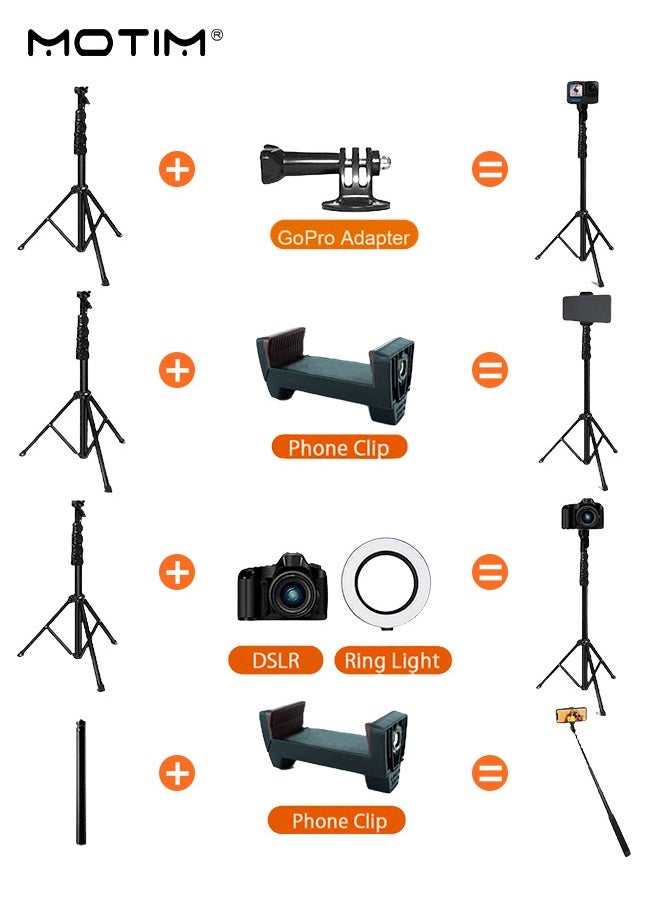 Motim - 160cm/63inch Phone Selfie Stick Tripod with Remote Shutter, Extendable  Phone Tripod Alloy Camera Stand, All in One Tripod Stabilizer Compatible with iPhone, Android Phone, Cameras, Portable Travel Tripod for Video Recording - Image 1