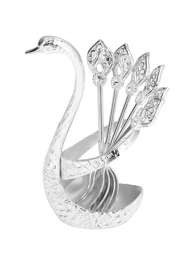 Arabest Decorative Swan Base Holder with Coffee Spoon Set, Zinc Alloy Embossment Coffee Stirrers Holder Elegant Swan Coffee Spoon Holder for Spoons Fruit Dessert (Silver) - Image 1