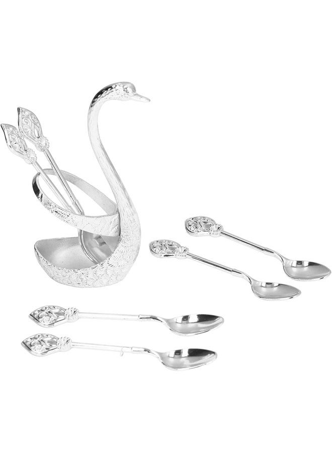 Arabest Decorative Swan Base Holder with Coffee Spoon Set, Zinc Alloy Embossment Coffee Stirrers Holder Elegant Swan Coffee Spoon Holder for Spoons Fruit Dessert (Silver) - Image 4