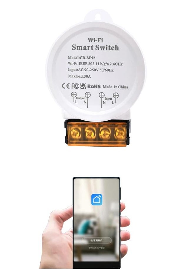 SYOSI - مفتاح ذكي WiFi بقوة 30A، وحدة تحكم عن بعد لاسلكية لنظام مُصمّم بنفسك مع تطبيق الحياة الذكية، تحكم صوتي، متوافق مع إيكو وجوجل هوم، وظيفة المؤقت (أبيض) - Image 1