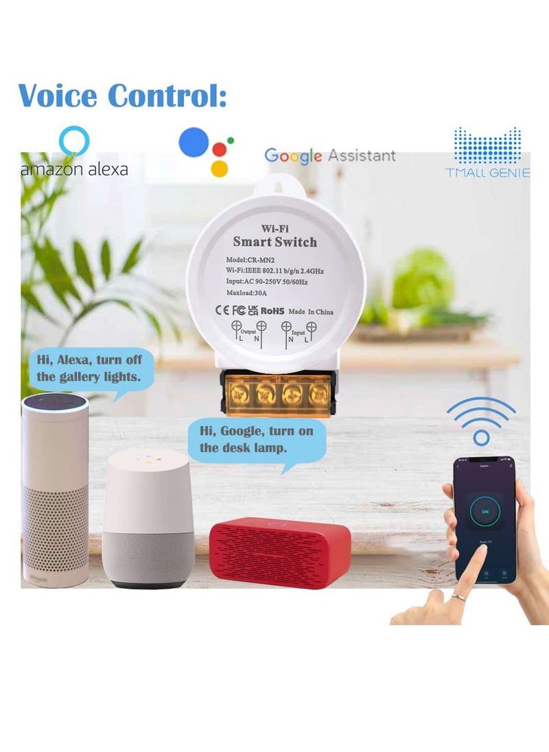 SYOSI - مفتاح ذكي WiFi بقوة 30A، وحدة تحكم عن بعد لاسلكية لنظام مُصمّم بنفسك مع تطبيق الحياة الذكية، تحكم صوتي، متوافق مع إيكو وجوجل هوم، وظيفة المؤقت (أبيض) - Image 1