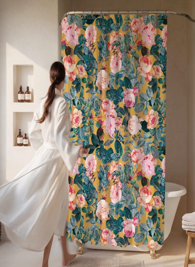 Worthwhile Goods Yellow Pink Peonies Floral Print Shower Curtain - Pretty Flower Pattern - Modern Colorful Classic Design - Vintage Style Cool Fabric Shower Curtain For Any Bathroom - 72x72 Inches (Yellow Floral) - Image 2
