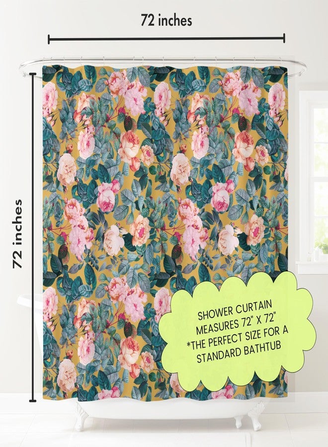 Worthwhile Goods Yellow Pink Peonies Floral Print Shower Curtain - Pretty Flower Pattern - Modern Colorful Classic Design - Vintage Style Cool Fabric Shower Curtain For Any Bathroom - 72x72 Inches (Yellow Floral) - Image 3