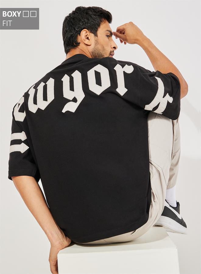 Styli Back Applique Detail Pure Cotton Boxy T-Shirt  - Image 1