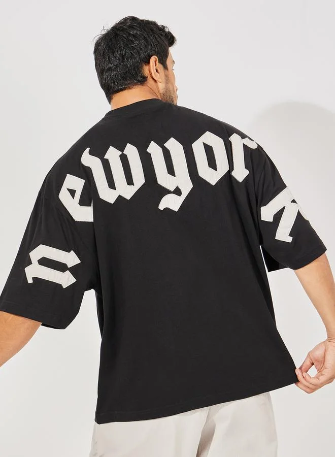 Styli Back Applique Detail Pure Cotton Boxy T-Shirt