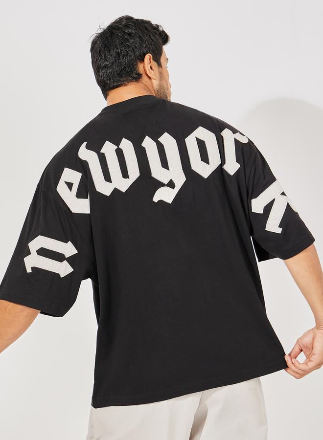 Styli Back Applique Detail Pure Cotton Boxy T-Shirt  - Image 5