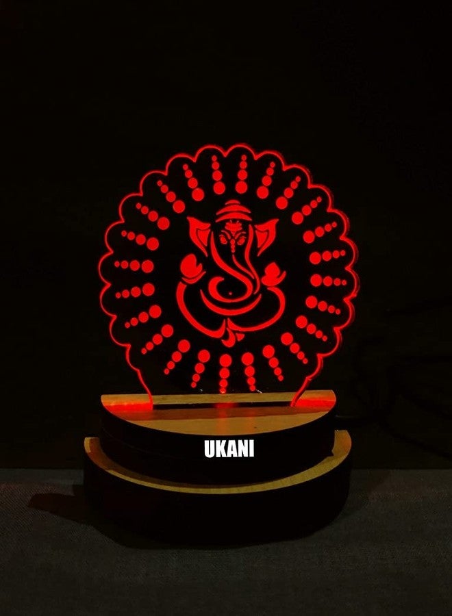UKANI 7 Colour Changing 3D Ganpati Ji Design USB Connected Night Lamp (Multicolour, 3 Inch) - Image 1