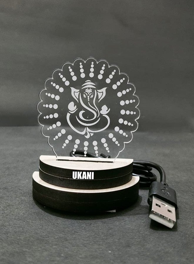 UKANI 7 Colour Changing 3D Ganpati Ji Design USB Connected Night Lamp (Multicolour, 3 Inch) - Image 2