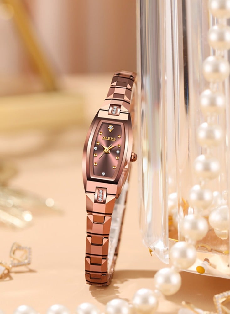 OLEVS Slim Thin Watch for Women Luxury Tungsten Steel Band Tonneau Design Square Shape Elegant Diamond Quartz Ladies Watch - Image 1