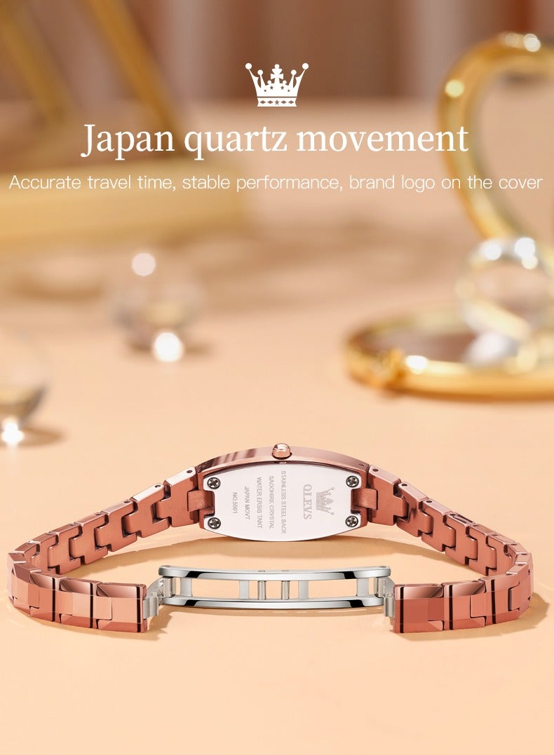 OLEVS Slim Thin Watch for Women Luxury Tungsten Steel Band Tonneau Design Square Shape Elegant Diamond Quartz Ladies Watch - Image 5