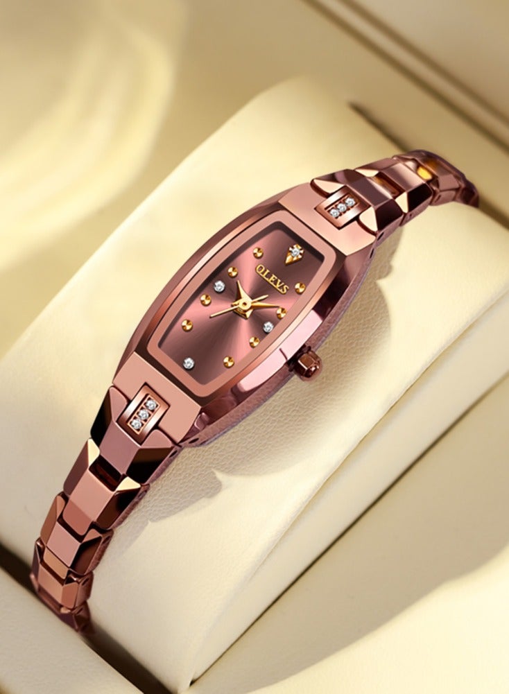 OLEVS Slim Thin Watch for Women Luxury Tungsten Steel Band Tonneau Design Square Shape Elegant Diamond Quartz Ladies Watch - Image 3