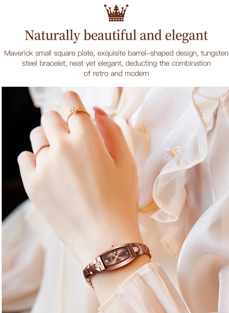 OLEVS Slim Thin Watch for Women Luxury Tungsten Steel Band Tonneau Design Square Shape Elegant Diamond Quartz Ladies Watch - Image 4