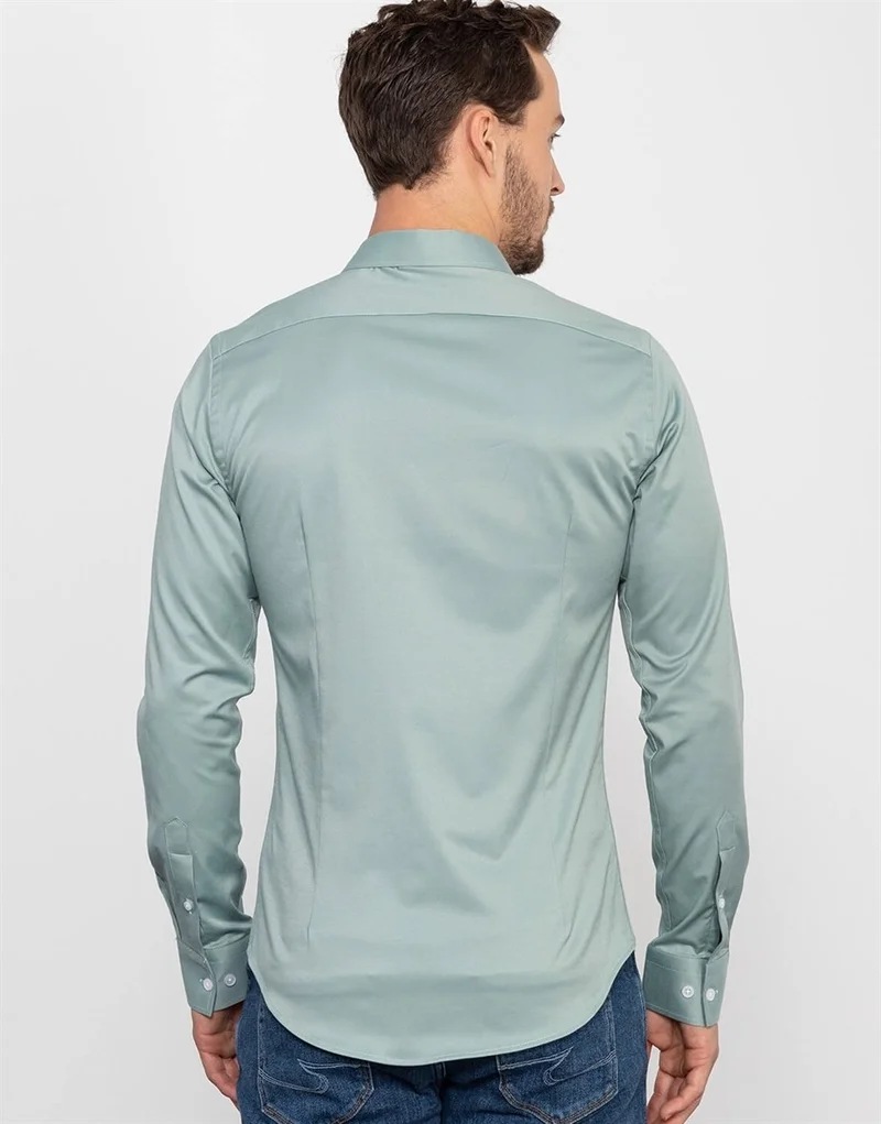 تودورس Slim Fit Lycra Plain Satin Men's Shirt