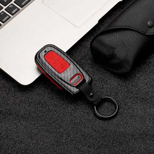 Beerte Key Fob Cover fit for Audi A3 A4 A5 A6 A7 A8 S5 Q3 Q5 Q7 TT Key Shell 3 Button Keyless Entry Remote Control Smart Car Key Fob Protective Case(Red Carbon Fiber) - Image 5