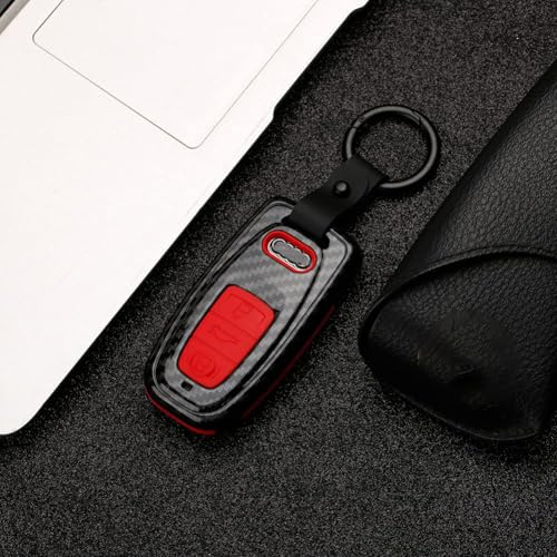 Beerte Key Fob Cover fit for Audi A3 A4 A5 A6 A7 A8 S5 Q3 Q5 Q7 TT Key Shell 3 Button Keyless Entry Remote Control Smart Car Key Fob Protective Case(Red Carbon Fiber) - Image 4