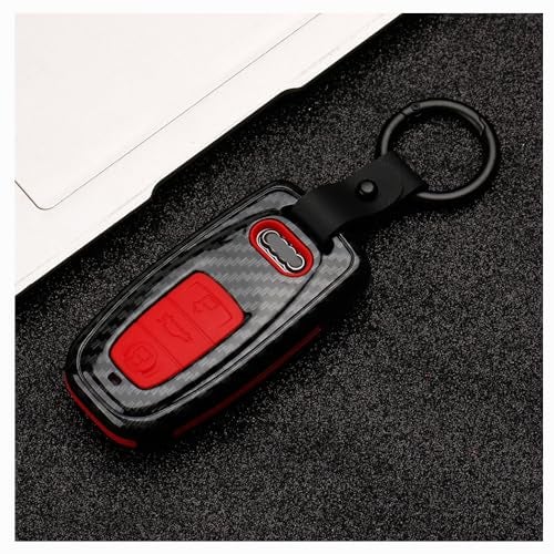 Beerte Key Fob Cover fit for Audi A3 A4 A5 A6 A7 A8 S5 Q3 Q5 Q7 TT Key Shell 3 Button Keyless Entry Remote Control Smart Car Key Fob Protective Case(Red Carbon Fiber) - Image 1