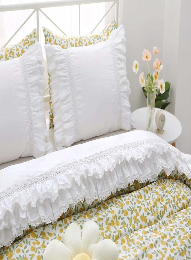 Meaning4 White Luxury Eyelet Lace Bed Flat Sheet with Ruffles Bed Linen King Size 1 Piece - Image 3