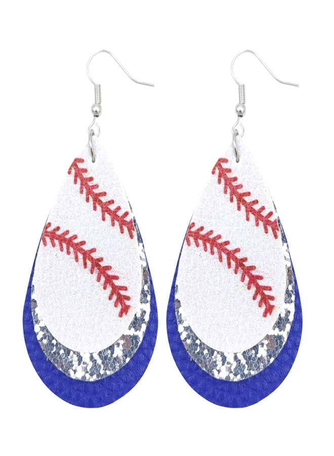 Colorful Layered Baseball Leather Dangle Earrings Shining Sports Ball Earrings for Women Jewelry(D)