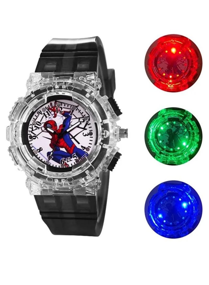 Spider-Man Kids Watch, Superhero Kids Analog Watch for Boys Girls, Adjustable Strap Learning Time Kids Wrist Watch with 7 Colors Flashing, Cool Inexpensive Gift for Toddlers, Boys, Girls - Image 1