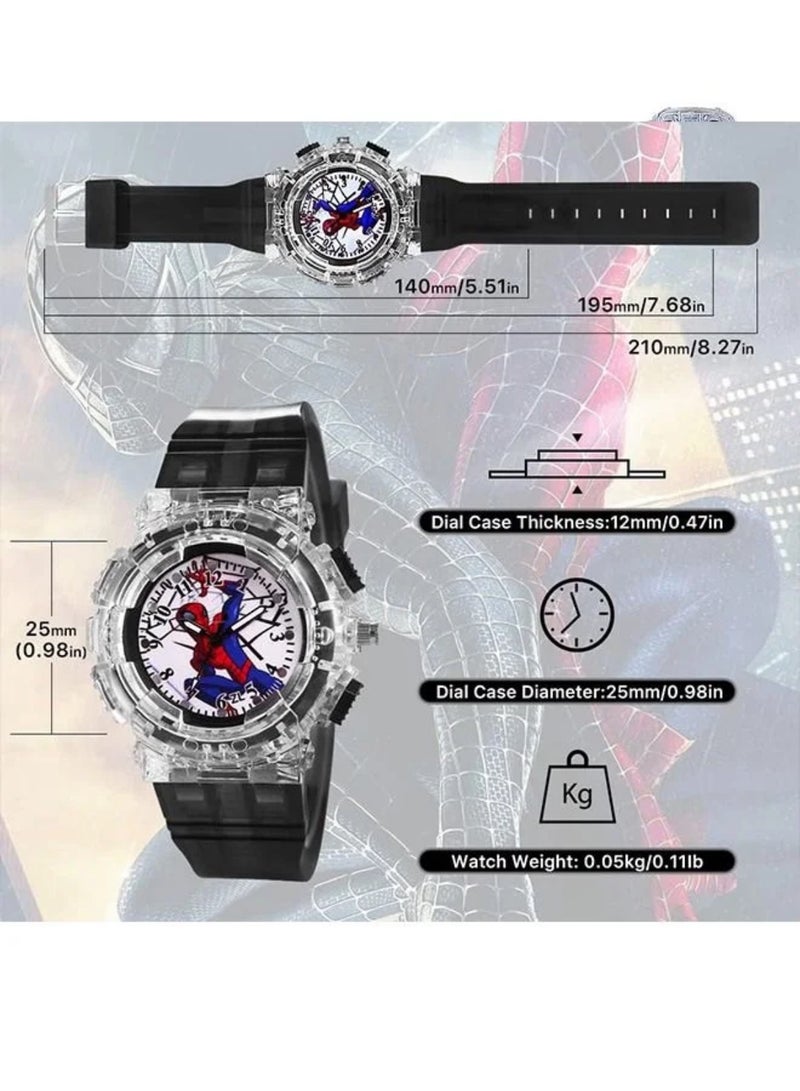 Spider-Man Kids Watch, Superhero Kids Analog Watch for Boys Girls, Adjustable Strap Learning Time Kids Wrist Watch with 7 Colors Flashing, Cool Inexpensive Gift for Toddlers, Boys, Girls - Image 2
