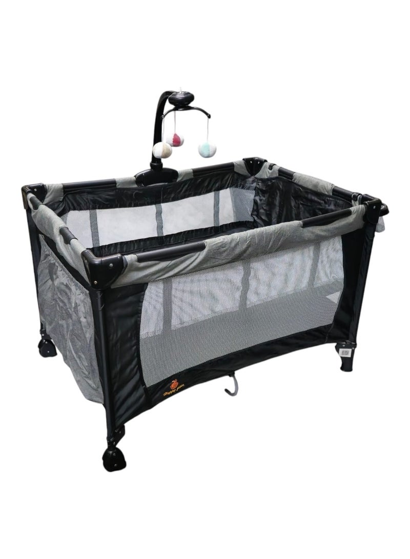 BABYCARA Foldable Baby Bed Two-Layer With Mosquito Net Hanging Toys and Side Storage Pockets, From Birth To 4 Years Size 105x73cm  - Image 1