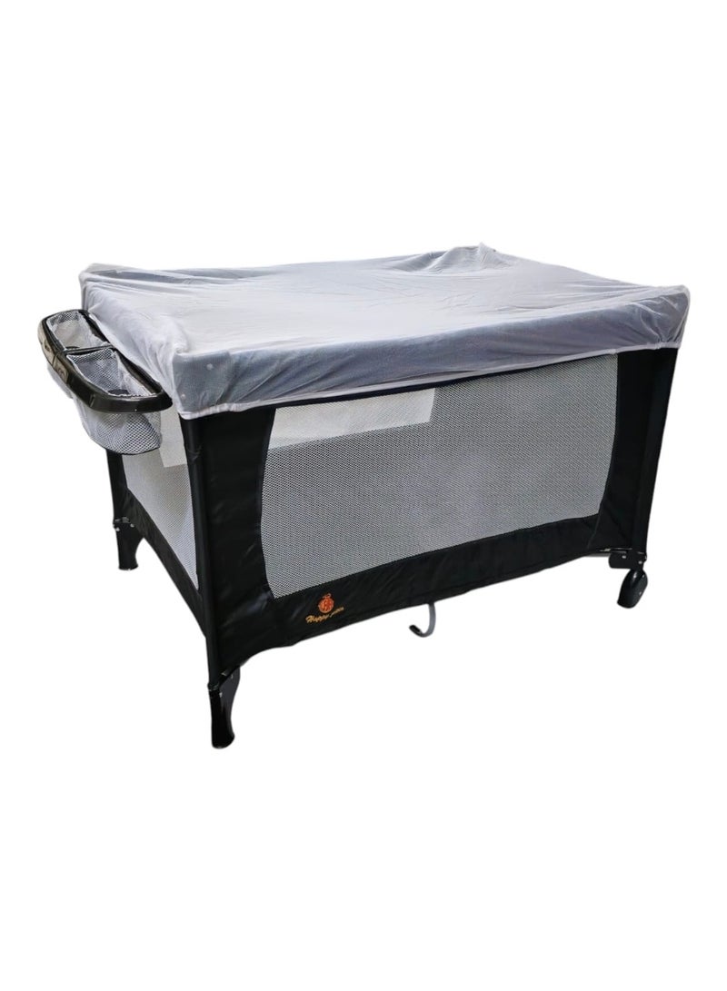 BABYCARA Foldable Baby Bed Two-Layer With Mosquito Net Hanging Toys and Side Storage Pockets, From Birth To 4 Years Size 105x73cm  - Image 4