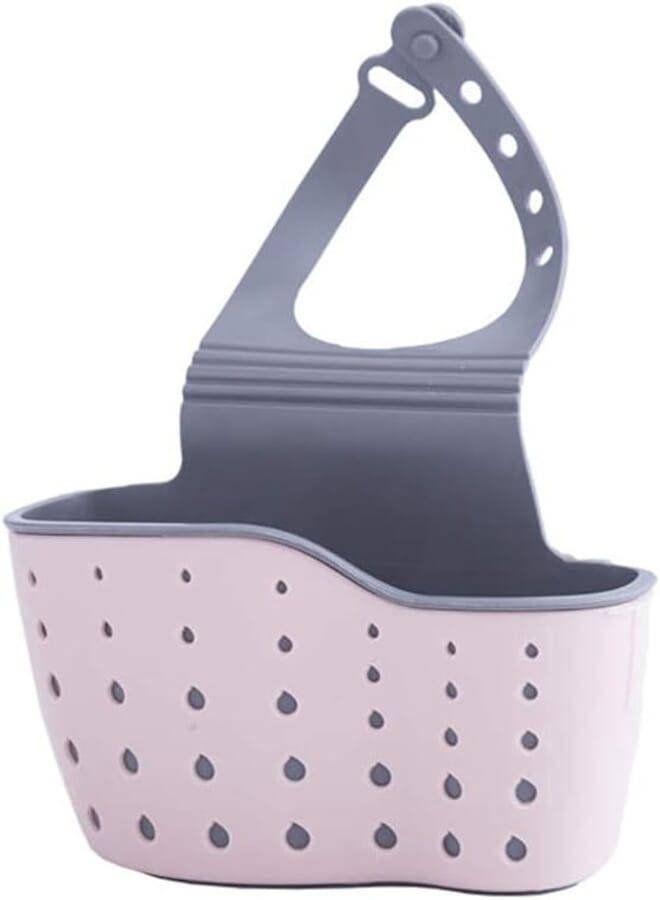 Dusdombr Kitchen Cleaning Caddy, Plastic Sink Caddy With Vent, Double Hanging Basket Storage Box (Pink)