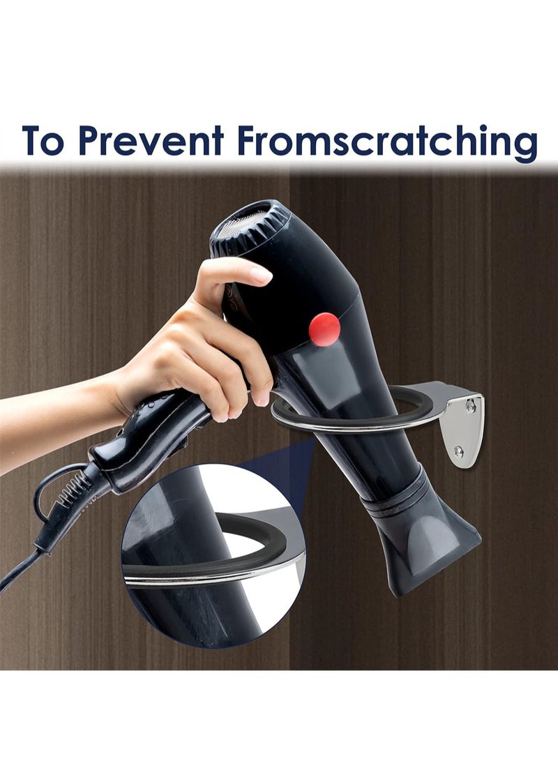 SYOSI Hair Dryer Holder, Wall-Mounted Hair Dryer Holder, Stainless Bathroom Storage Rack Flat Blow Dryer Wall Hanger Heat Resistant Hair Dryer Hook Hair Care Tool Organizer - Image 3