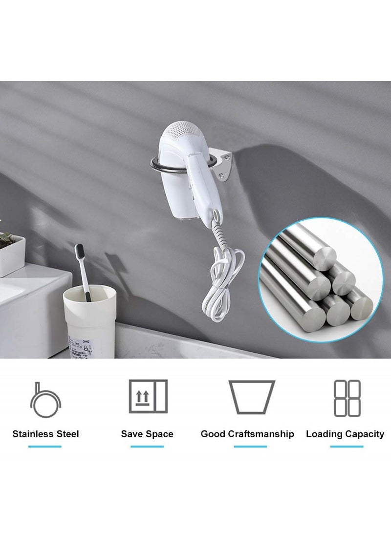 SYOSI Hair Dryer Holder, Wall-Mounted Hair Dryer Holder, Stainless Bathroom Storage Rack Flat Blow Dryer Wall Hanger Heat Resistant Hair Dryer Hook Hair Care Tool Organizer - Image 4