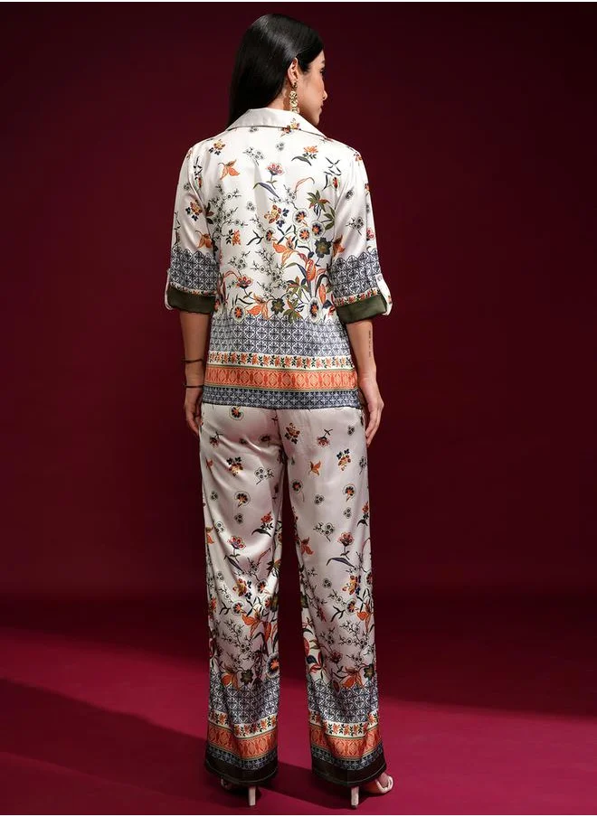 فيشود Floral Printed Roll-Up Sleeves Blazer and Trousers Co-Ords by Styli