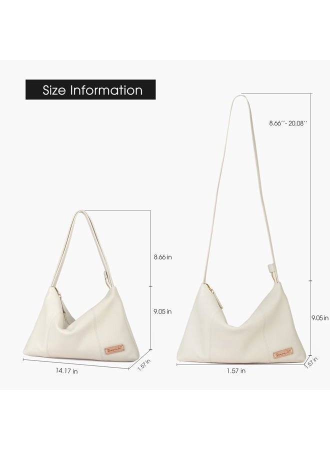DONNAIN Premium Full Grained Leather Dumpling Bag for Women Crossbody Bag, Women's Shoulder Handbags and Hobo Bags for Women, Off-white, Small - Image 4