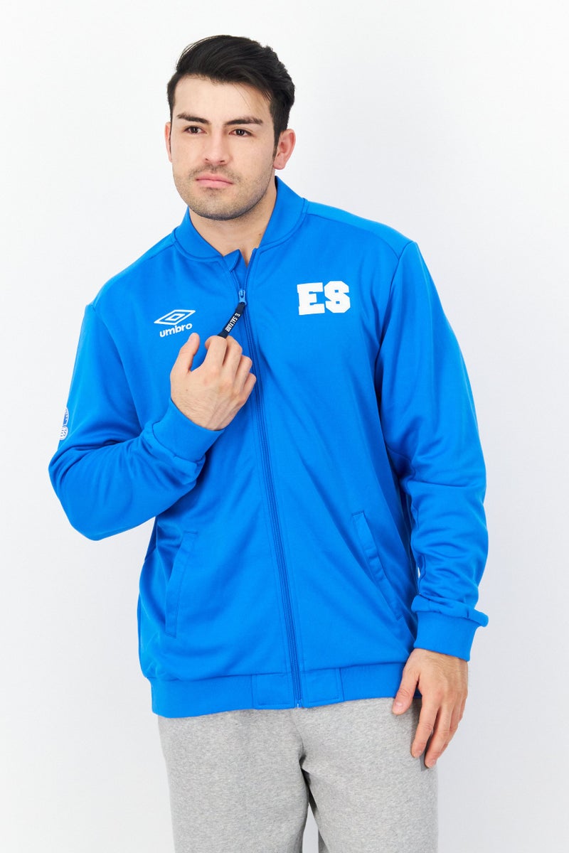 umbro جاكيت تدريب بأكمام طويلة للرجال، مناسب، بشعار العلامة التجارية، أزرق - Image 1