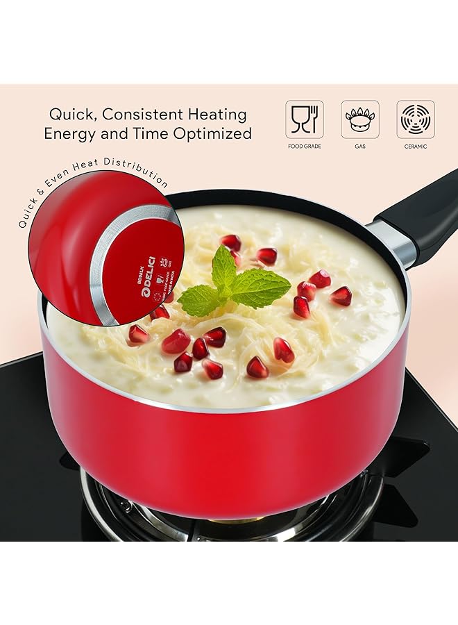 DELICI 10 Piece Nonstick Aluminium Cookware Set With 10X Tougher Coating, Heat Resistant Handles, Includes 2 Saucepanwok Panmilk Pan With Glass Lids, Frypan,1 Pcs Nylon Turner Ncs10R - Image 4