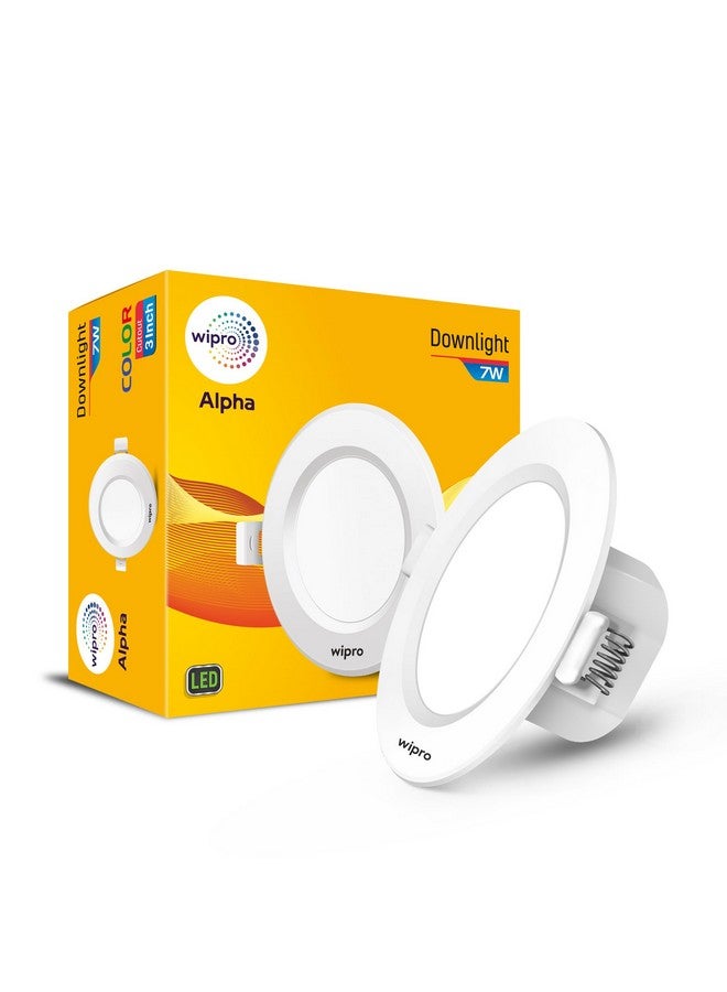 WIPRO wipro polycarbonate Alpha 7W Round Downlight Junction Box|Pink|Glare-Free Design |Recessed Down light for False Ceiling|Cutout,3 inch|Pack of 1  - Image 1