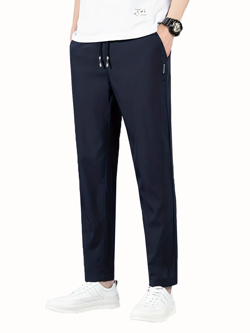 TAGDO Men's Loose Fit Solid Color Polyester Drawstring Sports Pants - Casual, and Comfortable for Outdoor Activities (Pant-5186-Navy-38) - Image 4