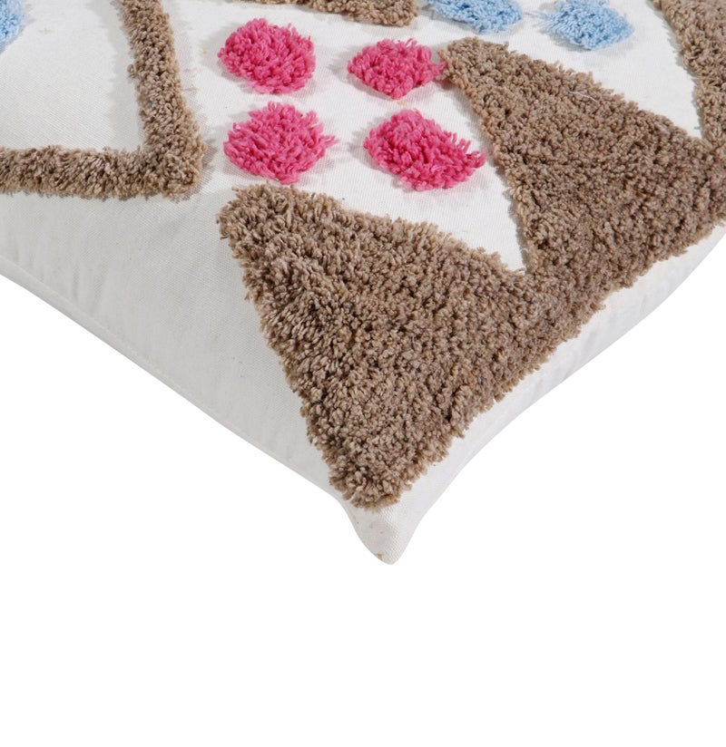 RD TREND® Premium 100% Cotton Boho Cushion Cover 16 Inch x 16 Inch, Aesthetic Hand Tufting Cushion Cover Set of 2 for Couch Sofa, Bedroom, Living Room (Brown & Pink,) - Image 3
