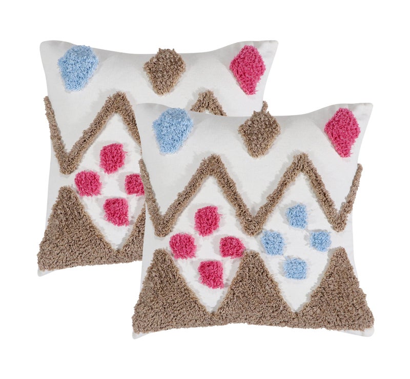 RD TREND® Premium 100% Cotton Boho Cushion Cover 16 Inch x 16 Inch, Aesthetic Hand Tufting Cushion Cover Set of 2 for Couch Sofa, Bedroom, Living Room (Brown & Pink,) - Image 5