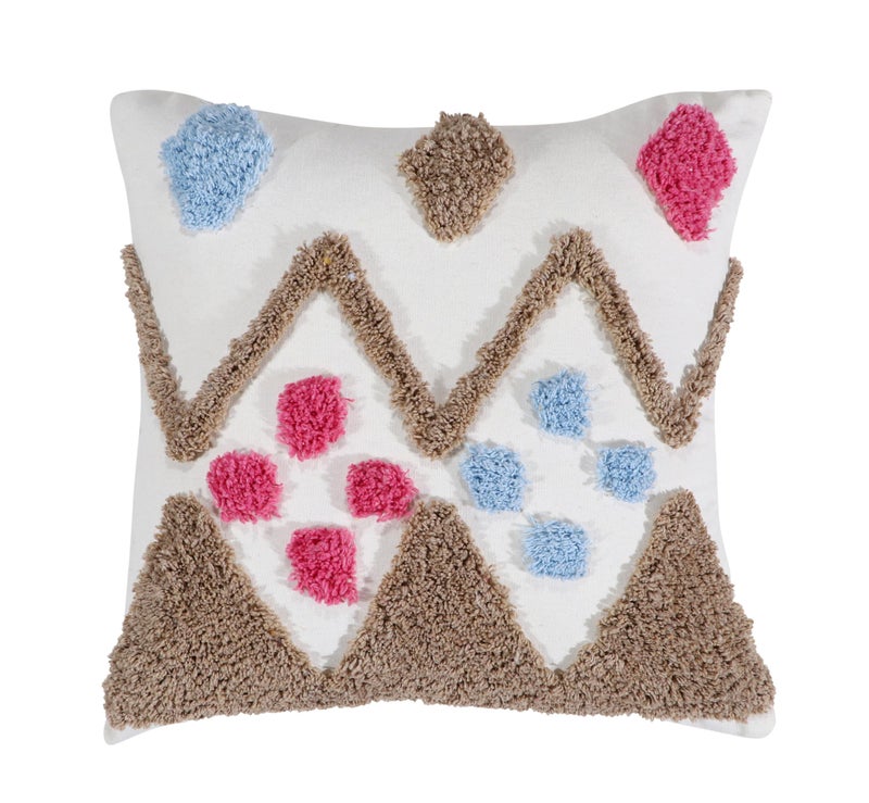 RD TREND® Premium 100% Cotton Boho Cushion Cover 16 Inch x 16 Inch, Aesthetic Hand Tufting Cushion Cover Set of 2 for Couch Sofa, Bedroom, Living Room (Brown & Pink,) - Image 2