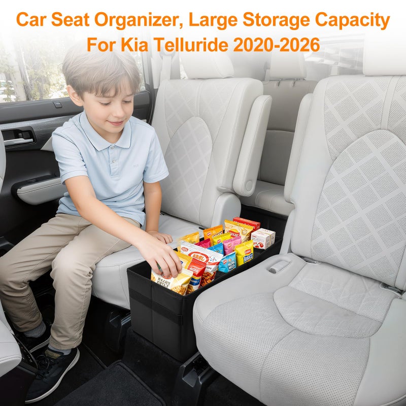 BORDAN Car Seat Organizer for Kia Telluride 2020-2026 w/Built-In Cooler Bag, Telluride Second Car Console Organizer w/Non-Slip Strips, Foldable Backseat Organize for Dog Toys Kids Snacks Travel Storage Box - Image 5