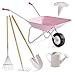 ROBUD Kids Wheelbarrow with Gardening Tools Set9pcs Metal Toddler Wheelbarrow Garden Tools Watering Can Plant Labels Child Outdoor Toy for Ages 3 Christmas Birthday Gifts for Boys GirlsPink - Image 2